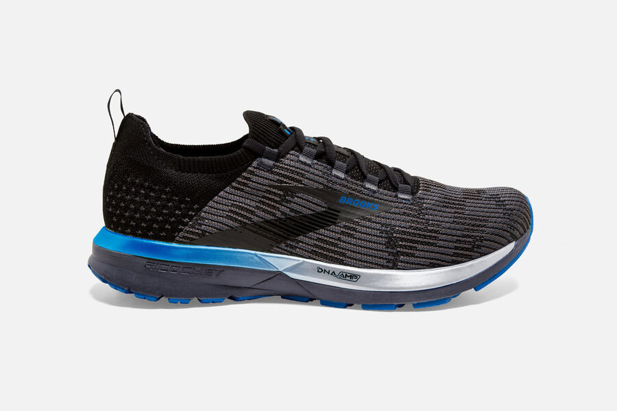 Brooks Men's Ricochet 2 Road Running Shoes Black/Grey/Blue DBAL-60792